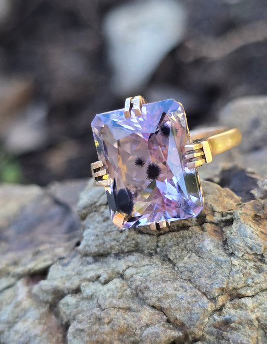14k gold emerald cut hollandite in amethyst cocktail estate ring