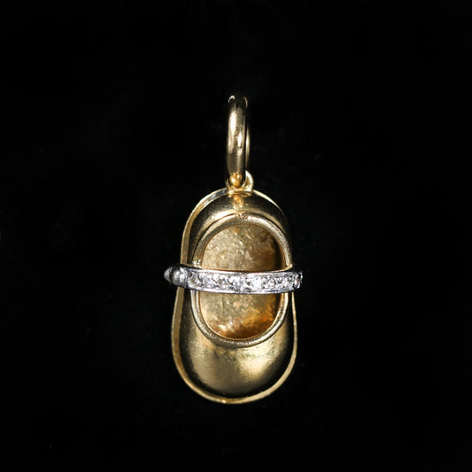 Estate Aaron Basha 18K Gold and Diamond Baby Shoe Charm