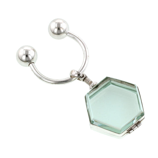 Hexagonal Double Sided Glass Locket Key Chain