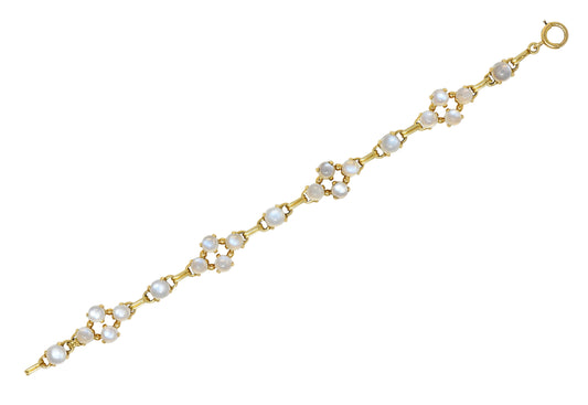1940's Retro Moonstone 14 Karat Gold Link Bracelet