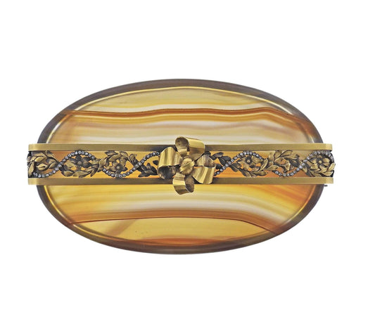 Antique Russian Gold Agate Diamond Box