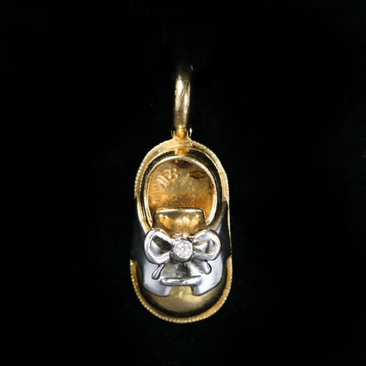 Estate Aaron Basha 18K Gold and Diamond Baby Saddle Shoe Charm