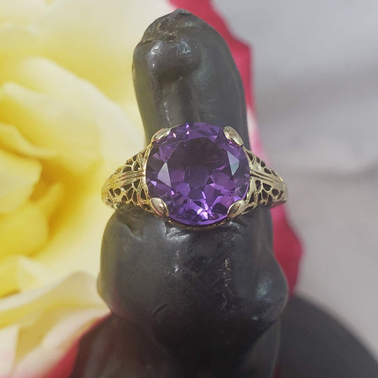 14k gold filigree amethyst ring