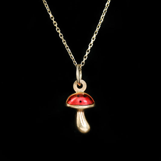 Estate 18K Yellow Gold Enamel Mushroom Charm